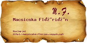 Macsicska Flórián névjegykártya